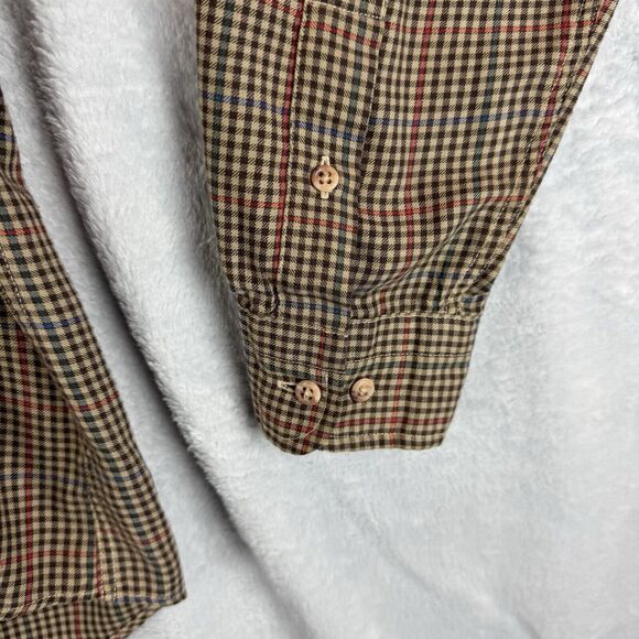 Enro Button Down Shirt Mens Medium Long Sleeve Plaid Brown Red Blue Pocket - Picture 4 of 8